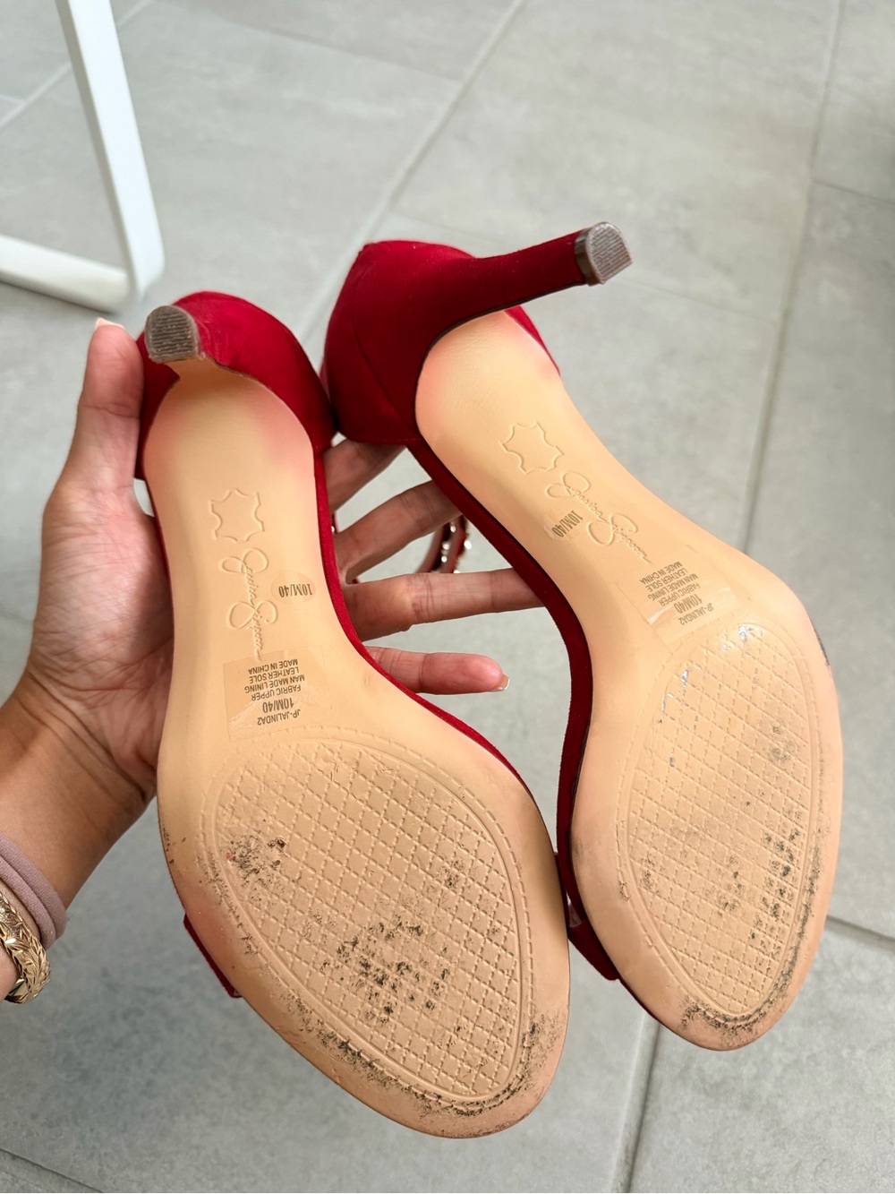 Jessica Simpson Berry Red Pearl-Ankle Strap Stiletto Sandals - Picture 4 of 5
